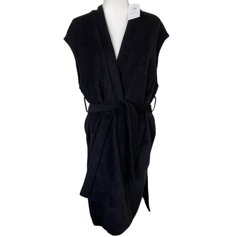 OAT‎ Long Vest Womens Size XS Black Belted Side Slits NEW